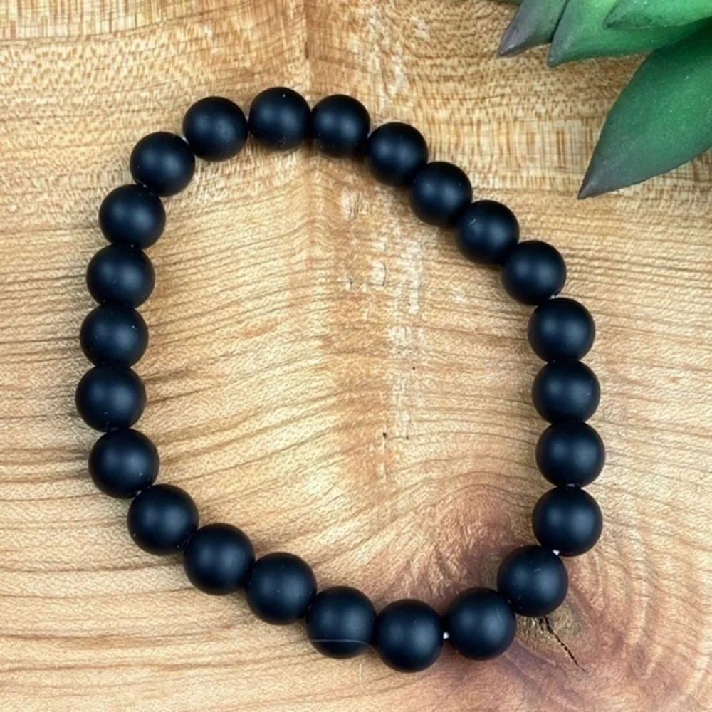 Mens Bracelets Bundle Adjustable Leather and Hemp Matte Onyx Stone Beads